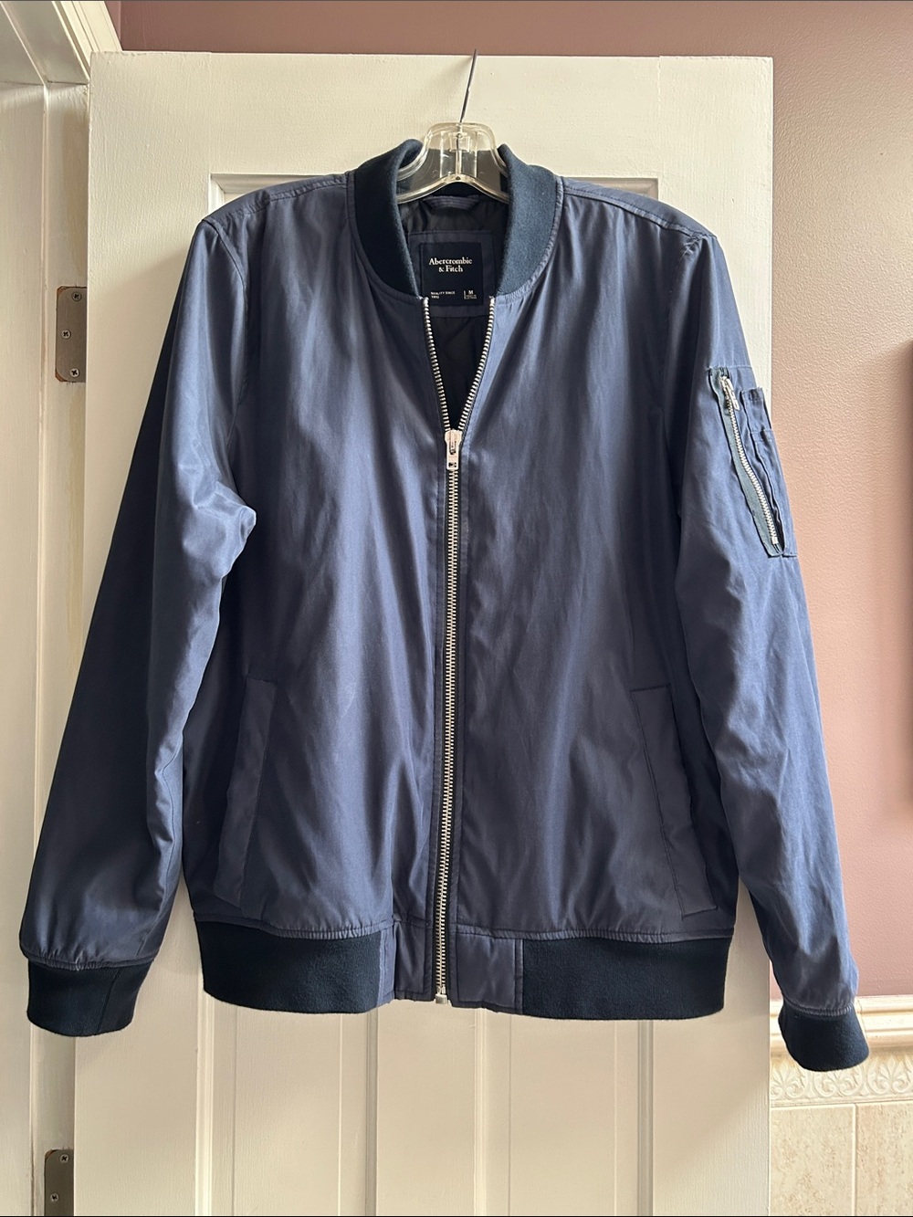 Abercrombie & Fitch Mens Lined Bomber Jacket Navy Blue Medium